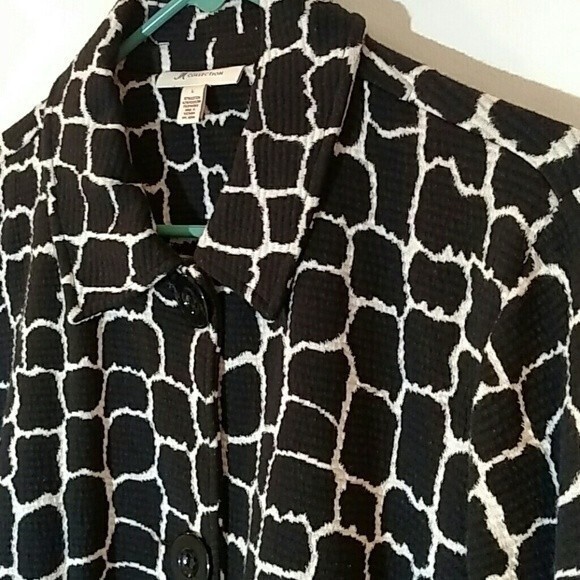 JM collection L large black white top Blazer jacket top animal print jacket - Picture 3 of 7
